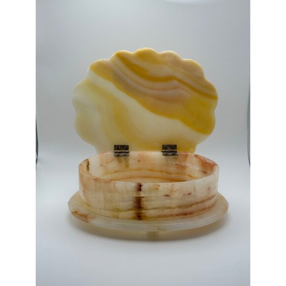 Vintage Onyx Shell-Shaped Jewelry Trinket Box With Hinged Lid Large Decorative - Picture 2 of 10